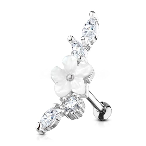 Edelstahl Ohrstecker Set mit Schmetterling und Blüte, Stachelkleid Blume Perlmut Zirkonia Helix Ohrring Piercing Ohr Barbell, Zirkonia Ohrringe Damen Hypoallergener Schmuck Elegantes Accessoire von NOXYZA