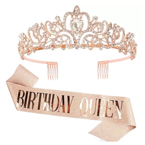 Geburtstagskrone und Schärpe für Damen Geburtstagskind Schärpe & Strass Tiara Set Geburtstag Tiaras und Schärpen für Mädchen Geburtstag Dekorationen Haarschmuck Glitter Schärpe für Party von NOXYZA