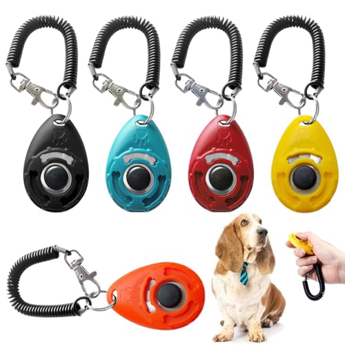 Hunde Clicker, Trainings-Clicker mit Handschlaufe, Klicker mit GroÃŸem Knopf, 5 Stück Hunde Klicker Set Hundeerziehung und Hundetraining, für Hund, Katze, Pferd von NOXYZA