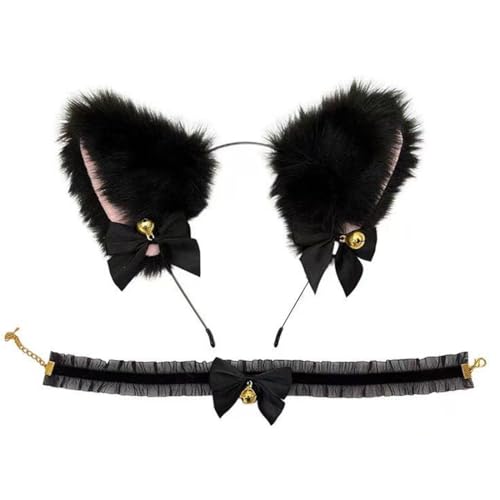 Katzenohren Haarreif, Anime Katze Cosplay Haarschmuck, Glöckchen Halskette Katze Cosplay Set Katze Ohr Stirnband Haarband Cosplay Katzenohren Haarschmuck für Frauen Mädchen von NOXYZA