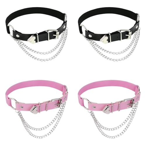 Leder Bein Strumpfband,4 Stück,Verstellbarer Strumpfhalter mit Ketten, Anti Rutsch Clip Strumpfhalter,Gothic Herz Strumpfhalter,für Frauen Halloween Rave Karneval Cosplay Party Zubehör von NOXYZA