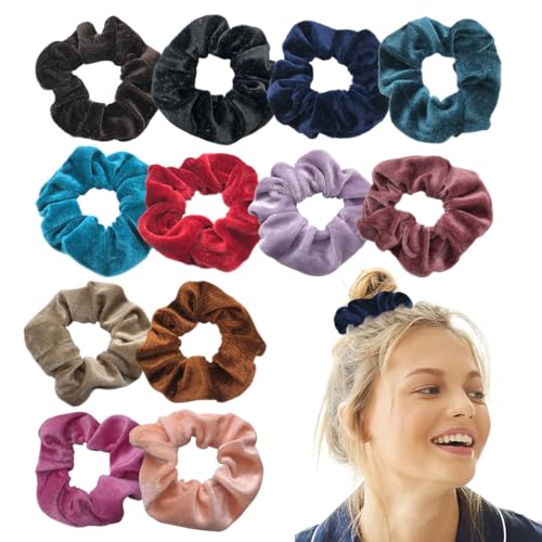 Scrunchies Haargummis Samt Set, 12 Stück Velvet Haarbänder Haarschmuck, Haargummis Scrunchies für Damen, Haar Gummibänder Elastischer Bunte für Damen Frauen Pferdeschwanz von NOXYZA