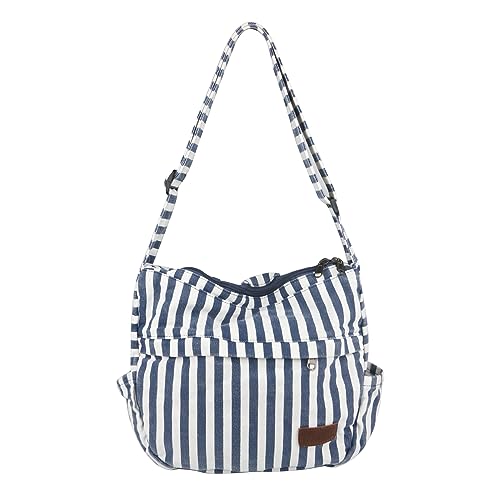 Große Umhängetasche, Segeltuch, mehrere Taschen, für Damen und Herren, Hobo-Laptop-Tasche, 521, Blau gestreift Große Umhängetasche, Segeltuch, mehrere Taschen, für Damen und Herren, Hobo-Laptop-Tasche, 521, Blau gestreift von NOYINMIN