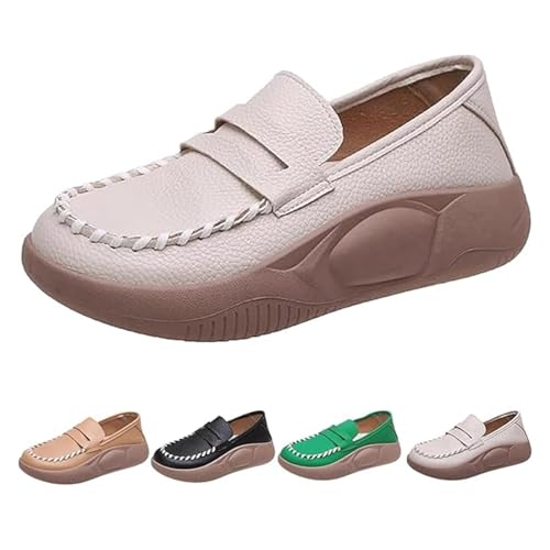 Lurebest Schuhe für Damen, weiche Sohle, reines Rindsleder, Korrekturschuhe, Slipper, leichte Loafer, bequeme Wanderschuhe, beige, 40 EU von NOZEM