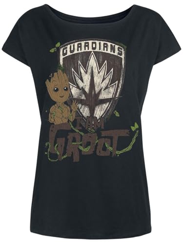 Guardians of The Galaxy I am Groot Damen Loose-Shirt schwarz, Rundhals, Bedruckt, ohne Kragen, Loose fit, Kurzarm, Basic, lang, Größe:M von NP Nastrovje Potsdam