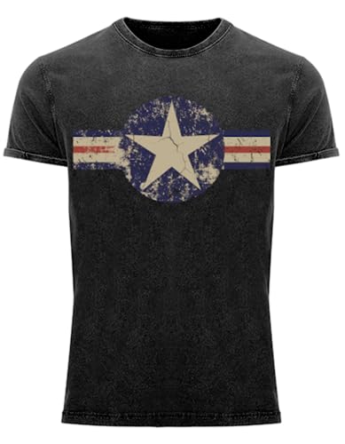 Herren T-Shirt für Army Fan Jeans Look Washed US Stern Vintage Star Herren T-Shirt 100% Baumwolle Washed Black, Gr. M von NP Nastrovje Potsdam