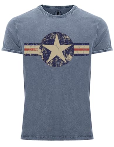 Herren T-Shirt für Army Fan Jeans Look Washed US Stern Vintage Star Herren T-Shirt 100% Baumwolle Washed Blue, Gr. S von NP Nastrovje Potsdam