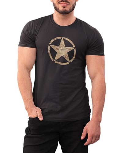 T-Shirt für Army Fan US Stern Vintage Star 100% Baumwolle Schwarz, Gr. M von NP Nastrovje Potsdam