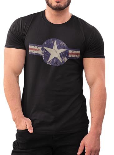 Herren T-Shirt für Army Fan US Stern Vintage Star Herren T-Shirt 100% Baumwolle Schwarz, Gr. S von NP Nastrovje Potsdam