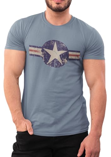 Herren T-Shirt für Army Fan US Stern Vintage Star Herren T-Shirt 100% Baumwolle Stone Blue, Gr. S von NP Nastrovje Potsdam