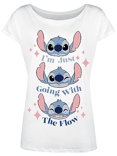 Lilo & Stitch Going with The Flow Damen Loose-Shirt Weiss, Größe:S von NP Nastrovje Potsdam