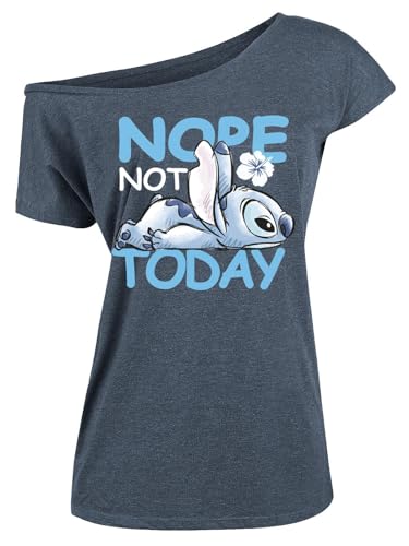 Lilo & Stitch Not Today Damen Loose-Shirt blau meliert, Größe:XXL von NP Nastrovje Potsdam