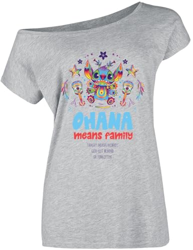 Lilo & Stitch Ohana Mexico Damen Loose-Shirt grau meliert, Größe:M von NP Nastrovje Potsdam