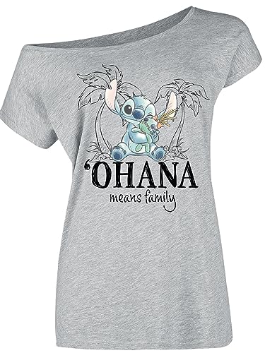 Lilo & Stitch Ohana Topical Loose Shirt Female grau meliert, Größe:M von NP Nastrovje Potsdam