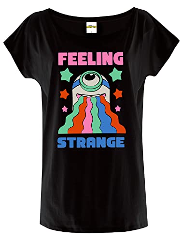 Minions Feeling Strange Damen Loose-Shirt schwarz, Rundhals, Bedruckt, ohne Kragen, Loose fit, Kurzarm, Basic, lang, Größe:L von NP Nastrovje Potsdam