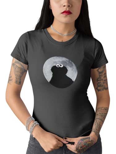 Sesamstrasse Cookie Monster in Mondlicht Damen T-Shirt Grau, Gr: 2XL von NP Nastrovje Potsdam