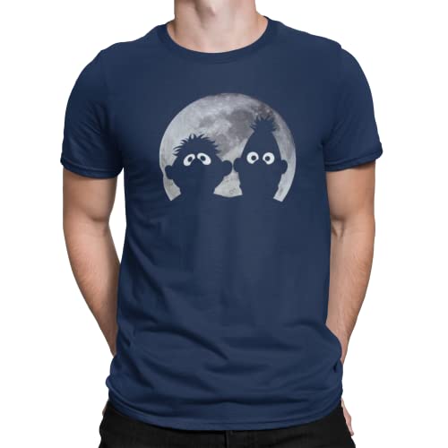 Sesame Street Ernie und Bert im Mondlicht Schatten, Herren T-Shirt aus 100% Baumwolle, Moonnight Sesammstrasse, Navy, Gr. XXL von NP Nastrovje Potsdam