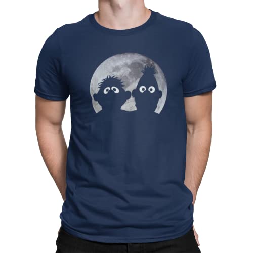 Sesame Street Ernie und Bert im Mondlicht Schatten, Herren T-Shirt aus 100% Baumwolle, Moonnight Sesammstrasse, Navy, Gr. S von NP Nastrovje Potsdam
