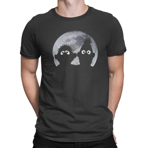 Sesame Street Ernie und Bert im Mondlicht Schatten, Herren T-Shirt aus 100% Baumwolle, Moonnight Sesammstrasse, schwarz, Gr. XXL von NP Nastrovje Potsdam