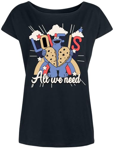 Sesamstrasse Love is All We Need Cookie Damen Loose-Shirt schwarz, Größe:M von NP Nastrovje Potsdam
