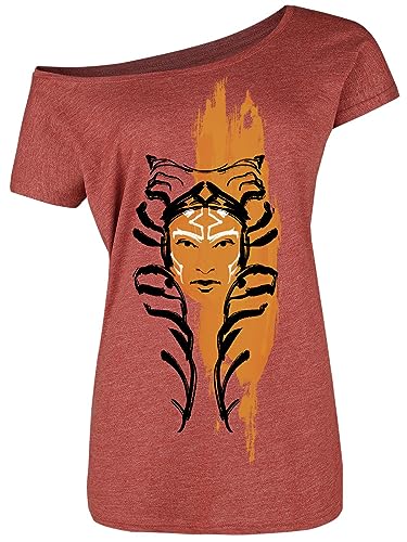 Star Wars Ahsoka Face Damen Loose Shirt rot meliert, Größe:L von NP Nastrovje Potsdam