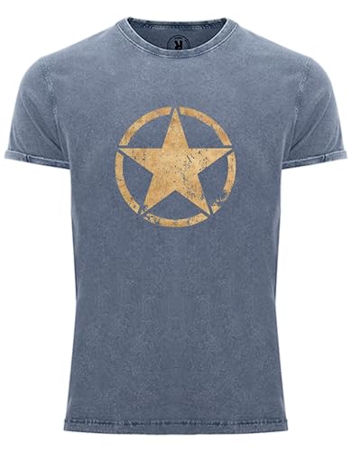 T-Shirt für Army Fan US Stern Vintage III Star 100% Baumwolle Washed Blau, Gr. 2XL von NP Nastrovje Potsdam