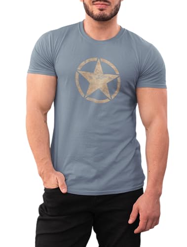 T-Shirt für Army Fan US Stern Vintage Star 100% Baumwolle Stone Blue, Gr. 3XL von NP Nastrovje Potsdam