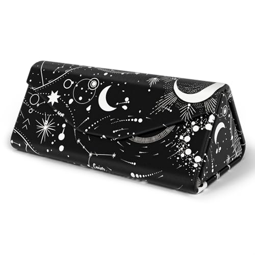 NPOOYI Sonnenbrillenetui, faltbares Brillenetui, magnetisch, PU-Leder, Hartschale, faltbare Brillenhalterbox, zusammenklappbar, Unisex, Mond, Einheitsgröße von NPOOYI