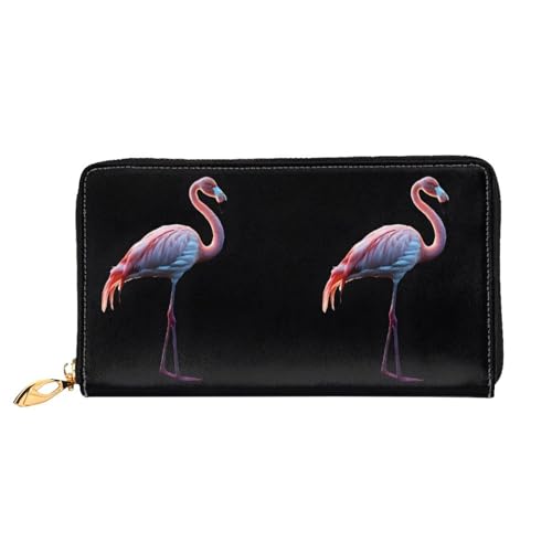 NPOREJKNGF Abstrakte Flamingo-Geldbörse aus Leder für modisch bedruckte Geldbörse mit mehreren Kartenfächern, Münzfach mit Reißverschluss und Ausweisfenster, Schwarz , Einheitsgröße von NPOREJKNGF