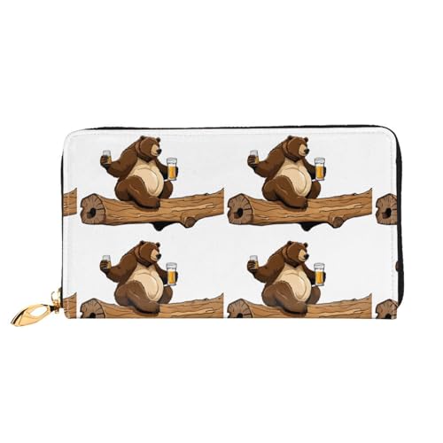 NPOREJKNGF Bear Working Stilvolle Ledergeldbörse für modisch bedruckte Geldbörse mit mehreren Kartenfächern, Münzfach mit Reißverschluss und Ausweisfenster, Geschenk, Schwarz , Einheitsgröße von NPOREJKNGF