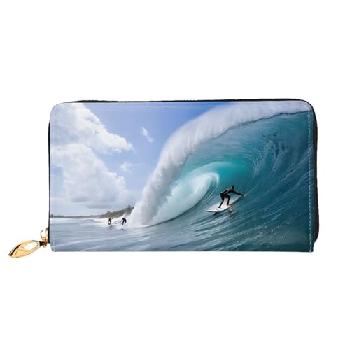 NPOREJKNGF Big Wave Stilvolle Ledergeldbörse für modisch bedruckte Geldbörse mit mehreren Kartenfächern, Münzfach mit Reißverschluss und Ausweisfenster, Schwarz , Einheitsgröße von NPOREJKNGF