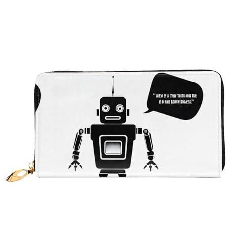 NPOREJKNGF Black Robot Stilvolle Ledergeldbörse für modisch bedruckte Geldbörse mit mehreren Kartenfächern, Münzfach mit Reißverschluss und Ausweisfenster, Geschenk, Schwarz , Einheitsgröße von NPOREJKNGF