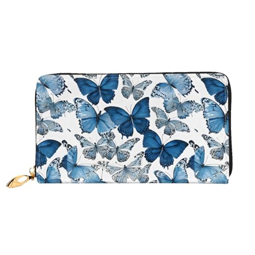 NPOREJKNGF Blaue Schmetterlinge, stilvolle Ledergeldbörse für modisch bedruckte Geldbörse mit mehreren Kartenfächern, Münzfach mit Reißverschluss und Ausweisfenster, Schwarz , Einheitsgröße von NPOREJKNGF