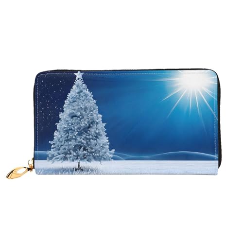 NPOREJKNGF Blaue Weihnachts-Geldbörse aus Leder mit Schneeflocken-Motiv, modische bedruckte Geldbörse mit mehreren Kartenfächern, Münzfach mit Reißverschluss und Ausweisfenster, Schwarz von NPOREJKNGF