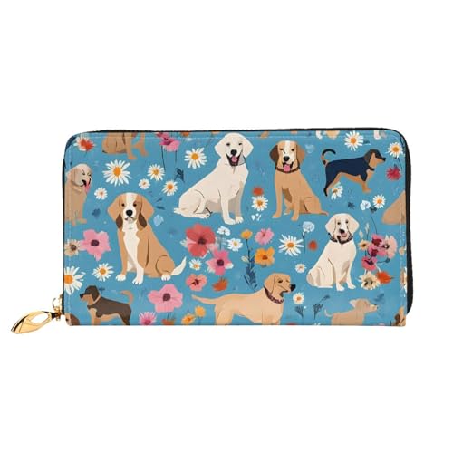 NPOREJKNGF Border Collie Florals Stilvolle Ledergeldbörse für modisch bedruckte Geldbörse mit mehreren Kartenfächern, Münzfach mit Reißverschluss und Ausweisfenster, Geschenk, Schwarz , Einheitsgröße von NPOREJKNGF