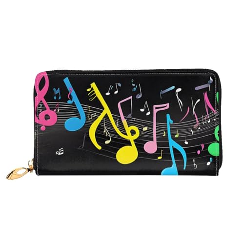 NPOREJKNGF Bunte Musiknoten-Geldbörse aus Leder für modisch bedruckte Geldbörse mit mehreren Kartenfächern, Münzfach mit Reißverschluss und Ausweisfenster, Schwarz , Einheitsgröße von NPOREJKNGF