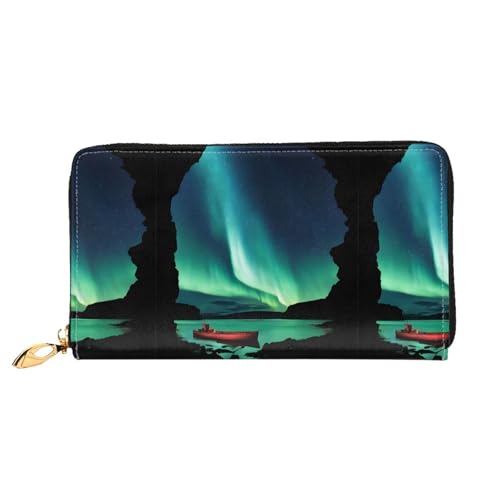 NPOREJKNGF Celestial Night Stilvolle Ledergeldbörse für modisch bedruckte Geldbörse mit mehreren Kartenfächern, Münzfach mit Reißverschluss und Ausweisfenster, Geschenk, Schwarz , Einheitsgröße von NPOREJKNGF