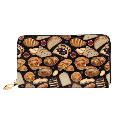 NPOREJKNGF Cheese Sandwiches Stilvolle Ledergeldbörse für modisch bedruckte Geldbörse mit mehreren Kartenfächern, Münzfach mit Reißverschluss und Ausweisfenster, Geschenk, Schwarz , Einheitsgröße von NPOREJKNGF