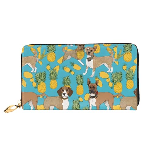 NPOREJKNGF Chihuahua Hund Ananas Stilvolle Ledergeldbörse für modisch bedruckte Geldbörse mit mehreren Kartenfächern, Münzfach mit Reißverschluss und Ausweisfenster, Geschenk, Schwarz , Einheitsgröße von NPOREJKNGF