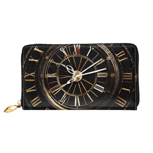 NPOREJKNGF Clock Gear Stilvolle Ledergeldbörse für modisch bedruckte Geldbörse mit mehreren Kartenfächern, Münzfach mit Reißverschluss und Ausweisfenster, Geschenk, Schwarz , Einheitsgröße von NPOREJKNGF