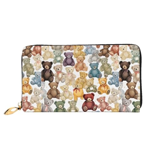 NPOREJKNGF Colorful Bears Stilvolle Ledergeldbörse für modisch bedruckte Geldbörse mit mehreren Kartenfächern, Münzfach mit Reißverschluss und Ausweisfenster, Schwarz , Einheitsgröße von NPOREJKNGF
