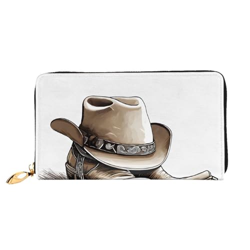 NPOREJKNGF Cowboyhut und Stiefel, stilvolle Ledergeldbörse für modisch bedruckte Geldbörse mit mehreren Kartenfächern, Münzfach mit Reißverschluss und Ausweisfenster, Schwarz , Einheitsgröße von NPOREJKNGF
