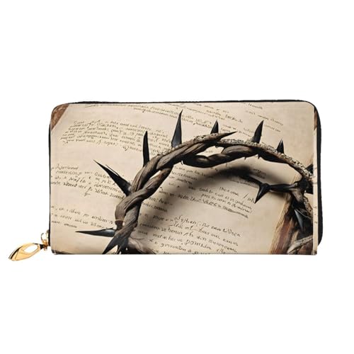 NPOREJKNGF Crown of Thorns Stilvolle Ledergeldbörse für modisch bedruckte Geldbörse mit mehreren Kartenfächern, Münzfach mit Reißverschluss und Ausweisfenster, Schwarz , Einheitsgröße von NPOREJKNGF