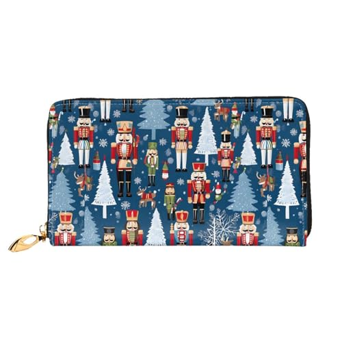 NPOREJKNGF Damen-Geldbörse mit Nussknacker-Motiv, modisch, bedruckt, mit mehreren Kartenfächern, Münzfach mit Reißverschluss und Ausweisfenster, Geschenk, Schwarz , Einheitsgröße von NPOREJKNGF