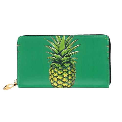 NPOREJKNGF Eine stilvolle Ananas-Geldbörse aus Leder für modisch bedruckte Geldbörse mit mehreren Kartenfächern, Münzfach mit Reißverschluss und Ausweisfenster, Schwarz , Einheitsgröße von NPOREJKNGF
