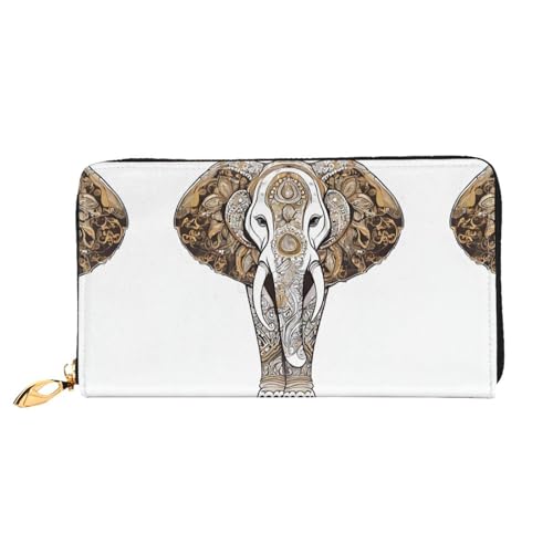 NPOREJKNGF Elephant Stilvolle Ledergeldbörse für modisch bedruckte Geldbörse mit mehreren Kartenfächern, Münzfach mit Reißverschluss und Ausweisfenster, Schwarz , Einheitsgröße von NPOREJKNGF