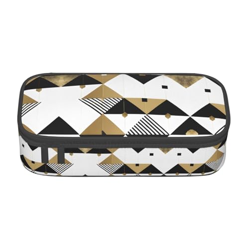 NPOREJKNGF Fashion Modern Black White Gold Triangles Pencil Case with Full-Print Design - Durable Oxford Cloth Multipurpose Case for School, Office & Travel, Schwarz , Einheitsgröße, Taschen-Organizer von NPOREJKNGF