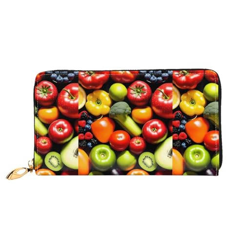 NPOREJKNGF Fresh Vegetables Stilvolle Ledergeldbörse für modisch bedruckte Geldbörse mit mehreren Kartenfächern, Münzfach mit Reißverschluss und Ausweisfenster, Schwarz , Einheitsgröße von NPOREJKNGF