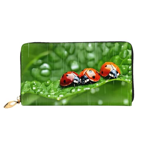 NPOREJKNGF Funny Ladybug Stilvolle Ledergeldbörse für modisch bedruckte Geldbörse mit mehreren Kartenfächern, Münzfach mit Reißverschluss und Ausweisfenster, Schwarz , Einheitsgröße von NPOREJKNGF