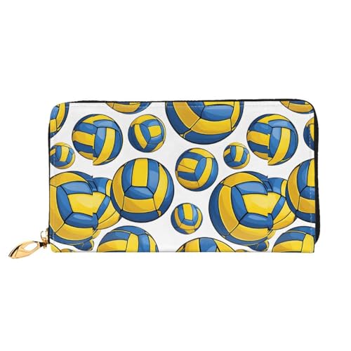 NPOREJKNGF Gelbe und blaue Volleyball-Geldbörse aus Leder für modisch bedruckte Geldbörse mit mehreren Kartenfächern, Münzfach mit Reißverschluss und Ausweisfenster, Schwarz , Einheitsgröße von NPOREJKNGF